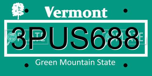 3PUS688 Vermont License Plate