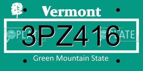 3PZ416 Vermont License Plate