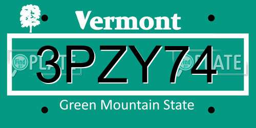 3PZY74 Vermont License Plate