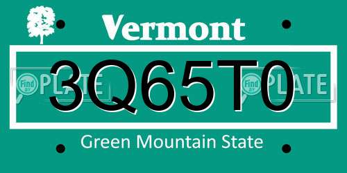 3Q65T0 Vermont License Plate