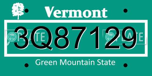 3Q87129 Vermont License Plate