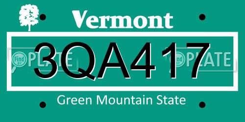 3QA417 Vermont License Plate
