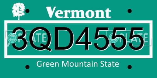 3QD4555 Vermont License Plate