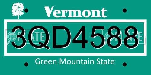 3QD4588 Vermont License Plate