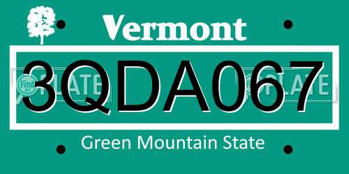 3QDA067 Vermont License Plate