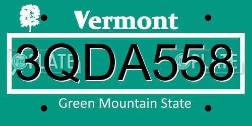 3QDA558 Vermont License Plate