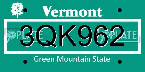 3QK962 Vermont License Plate