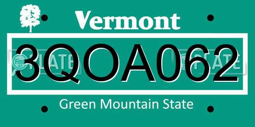3QOA062 Vermont License Plate
