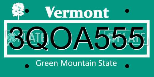 3QOA555 Vermont License Plate