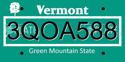 3QOA588 Vermont License Plate