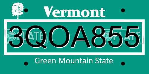3QOA855 Vermont License Plate