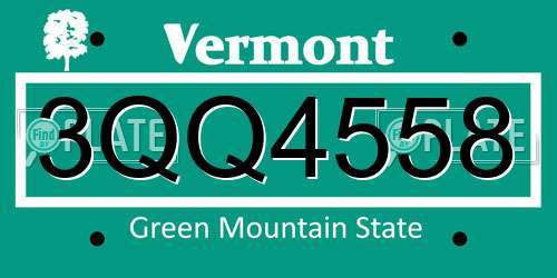3QQ4558 Vermont License Plate