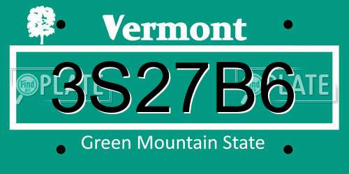 3S27B6 Vermont License Plate