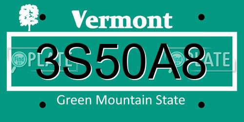 3S50A8 Vermont License Plate