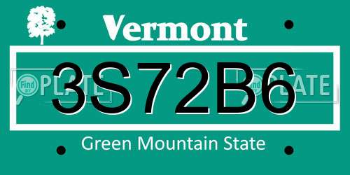 3S72B6 Vermont License Plate