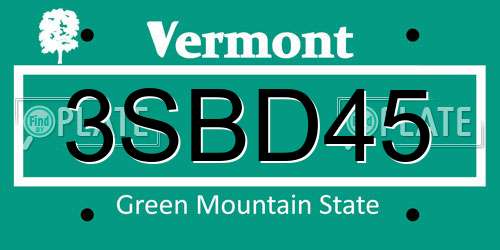 3SBD45 Vermont License Plate