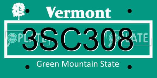 3SC308 Vermont License Plate