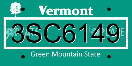 3SC6149 Vermont License Plate