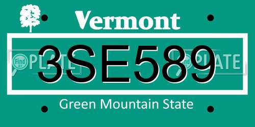 3SE589 Vermont License Plate