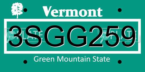 3SGG259 Vermont License Plate