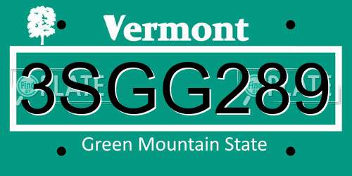 3SGG289 Vermont License Plate