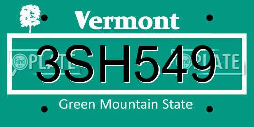 3SH549 Vermont License Plate