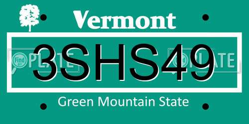 3SHS49 Vermont License Plate