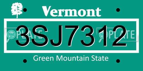 3SJ7312 Vermont License Plate