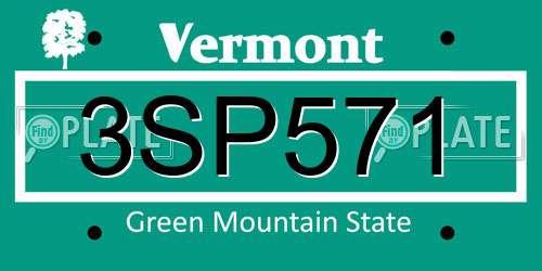 3SP571 Vermont License Plate