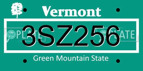 3SZ256 Vermont License Plate