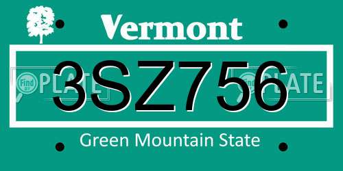 3SZ756 Vermont License Plate