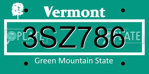 3SZ786 Vermont License Plate