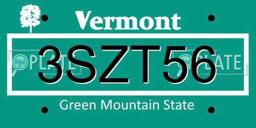 3SZT56 Vermont License Plate