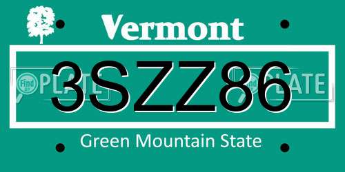 3SZZ86 Vermont License Plate