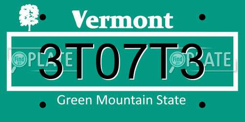 3T07T3 Vermont License Plate