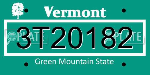 3T20182 Vermont License Plate