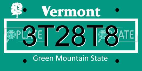 3T28T8 Vermont License Plate