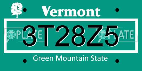 3T28Z5 Vermont License Plate