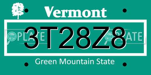 3T28Z8 Vermont License Plate