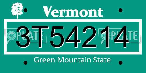 3T54214 Vermont License Plate