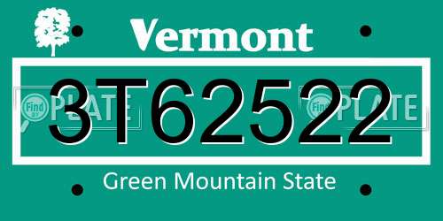 3T62522 Vermont License Plate