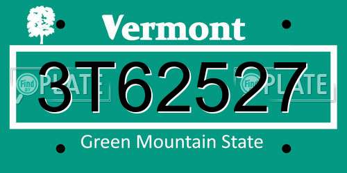 3T62527 Vermont License Plate