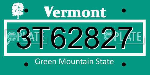 3T62827 Vermont License Plate