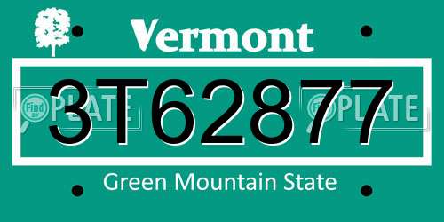3T62877 Vermont License Plate