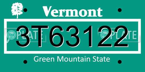 3T63122 Vermont License Plate