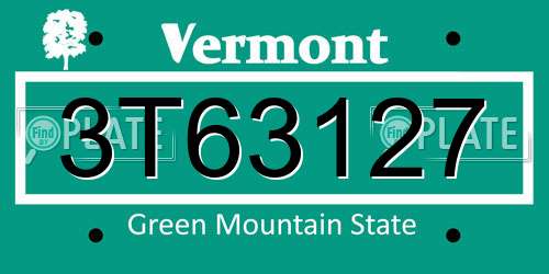 3T63127 Vermont License Plate