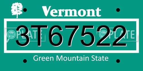 3T67522 Vermont License Plate