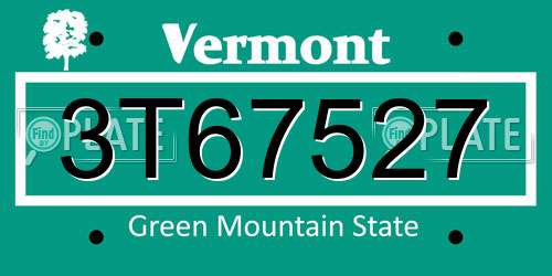 3T67527 Vermont License Plate