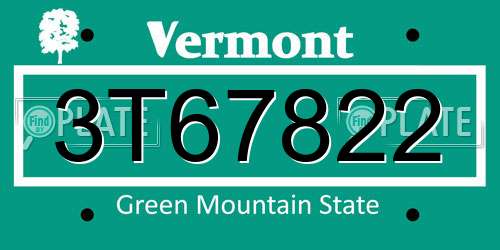 3T67822 Vermont License Plate