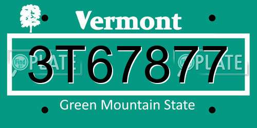 3T67877 Vermont License Plate